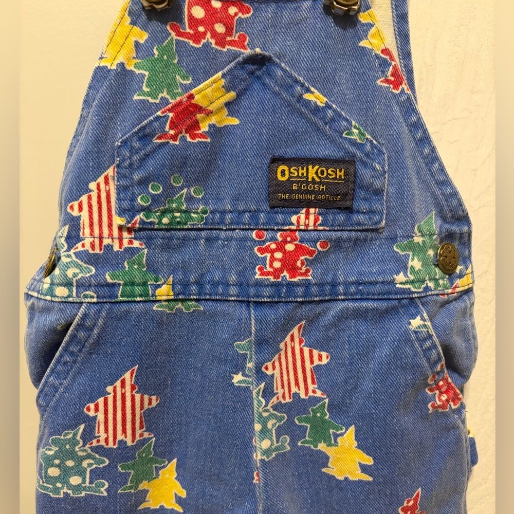 Vintage OshKosh B’gosh Clown Print Denim Overalls 12M | Retro Baby Outfit - Picture 3 of 5